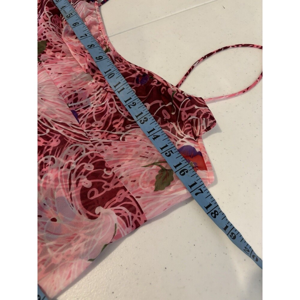 Vintage Vanity Fair Mod Slip Dress 38 L Retro Pink Floral Nylon Whimsical Ruffle - Picture 2 of 13
